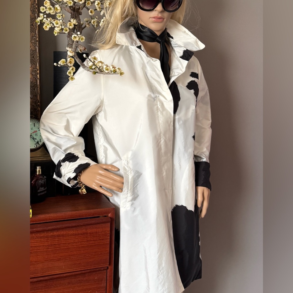 Ermanno Scervino Black and White Cow Print Lightweight Coat